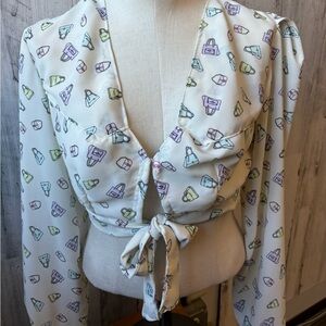 Cute Handbag Print Blouse Size Small